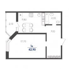 1-комн. квартира в ЖК Сказка град, 42.90 м²
