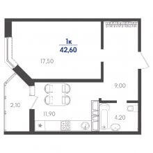 1-комн. квартира в ЖК Сказка град, 42.60 м²