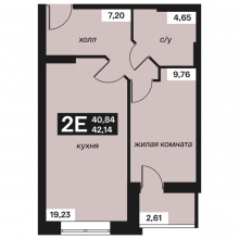 2-комн. евро квартира в ЖК Большой дом на Малой 2, 42.14 м²