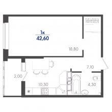 1-комн. квартира в ЖК Сказка град, 42.60 м²
