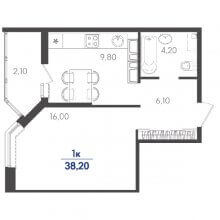1-комн. квартира в ЖК Сказка град, 38.20 м²