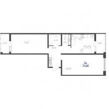 2-комн. квартира в ЖК Сказка град, 74.20 м²