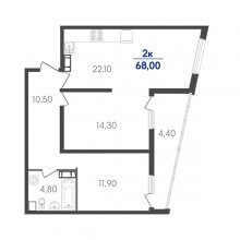 2-комн. квартира в ЖК Сказка град, 68.00 м²