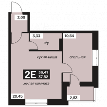 2-комн. евро квартира в ЖК Большой дом на Малой 2, 37.82 м²