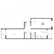 2-комн. квартира в ЖК Сказка град, 74.80 м²