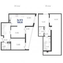 3-комн. квартира в ЖК Сказка град, 158.50 м²