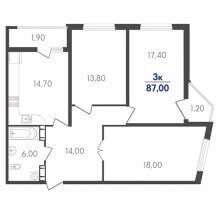 3-комн. квартира в ЖК Сказка град, 87.00 м²