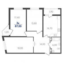 3-комн. квартира в ЖК Сказка град, 87.00 м²