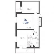 2-комн. квартира в ЖК Элегант, 71.90 м²