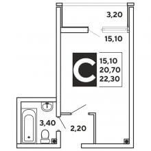 Студии в ЖК Самолёт, 22.30 м²
