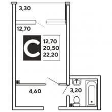 Студии в ЖК Самолёт, 22.20 м²