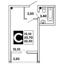 Студии в ЖК Самолёт, 22.30 м²