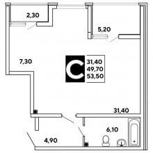 Студии в ЖК Самолёт, 53.50 м²