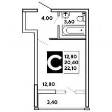 Студии в ЖК Самолёт, 22.10 м²