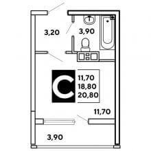 Студии в ЖК Самолёт, 20.80 м²