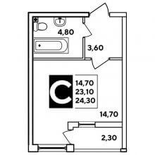 Студии в ЖК Самолёт, 24.30 м²