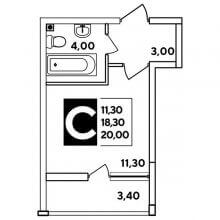 Студии в ЖК Самолёт, 20.00 м²