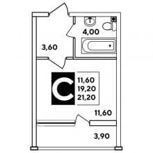 Студии в ЖК Самолёт, 21.20 м²