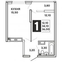 1-комн. квартира в ЖК Самолёт, 36.00 м²