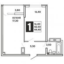 1-комн. квартира в ЖК Самолёт, 44.40 м²