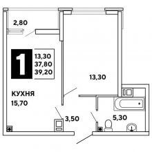 1-комн. квартира в ЖК Самолёт, 39.20 м²