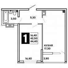 1-комн. квартира в ЖК Самолёт, 44.40 м²