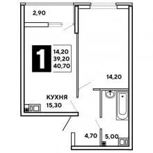 1-комн. квартира в ЖК Самолёт, 40.70 м²