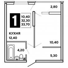 1-комн. квартира в ЖК Самолёт, 33.70 м²