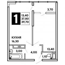 1-комн. квартира в ЖК Самолёт, 39.70 м²