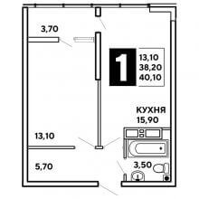 1-комн. квартира в ЖК Самолёт, 40.10 м²