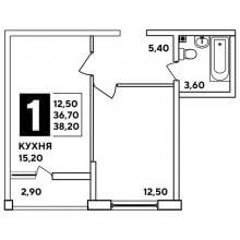 1-комн. квартира в ЖК Самолёт, 38.20 м²