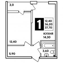 1-комн. квартира в ЖК Самолёт, 37.70 м²