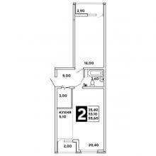 2-комн. евро квартира в ЖК Самолёт, 55.60 м²