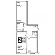 2-комн. квартира в ЖК Самолёт, 63.50 м²