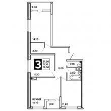 3-комн. квартира в ЖК Самолёт, 73.50 м²