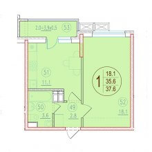 1-комн. квартира в ЖК Лайм, 37.60 м²
