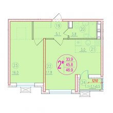 2-комн. евро квартира в ЖК Лайм, 46.90 м²