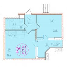 2-комн. евро квартира в ЖК Лайм, 44.20 м²