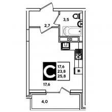 Студии в ЖК Парк победы, 25.80 м²