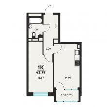 1-комн. квартира в ЖК Маасдам, 43.79 м²