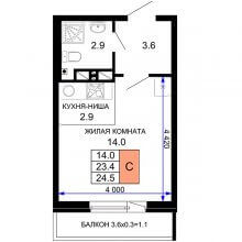 Студии в ЖК Дыхание, 24.50 м²