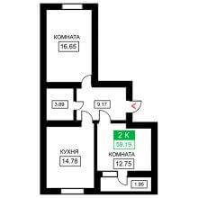 2-комн. квартира в ЖК Дыхание, 59.19 м²
