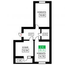 2-комн. квартира в ЖК Дыхание, 59.19 м²