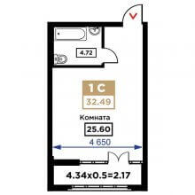 Студии в ЖК Сердце, 32.49 м²