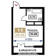 Студии в ЖК Сердце, 26.43 м²