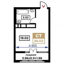 Студии в ЖК Сердце, 26.02 м²