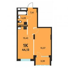 1-комн. квартира в ЖК Маасдам, 44.13 м²