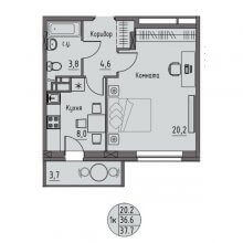 1-комн. квартира в ЖК Волна, 37.70 м²