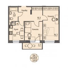 2-комн. квартира в ЖК Волна, 49.90 м²