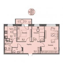3-комн. квартира в ЖК Волна, 66.60 м²